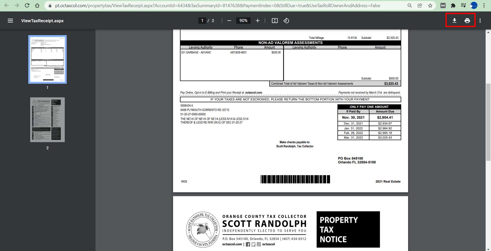Bill of Property Tax Orange County
