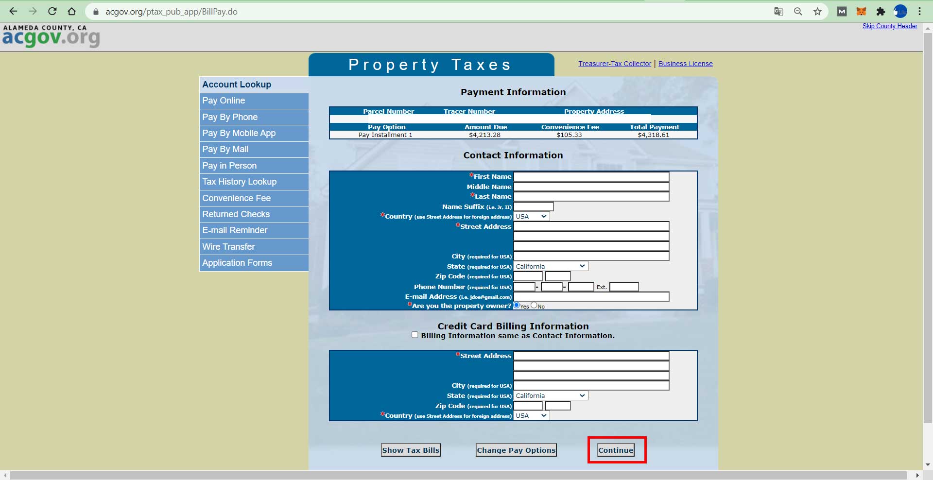 Property Tax Alameda County Payment Credit Card
