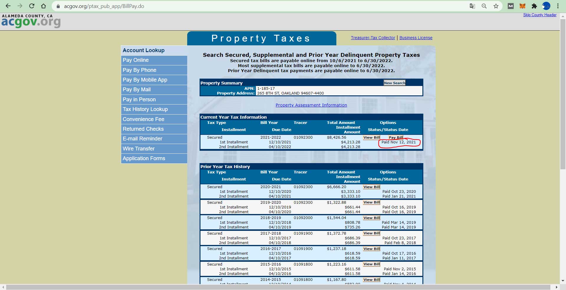 Property Taxes Alameda County Paid