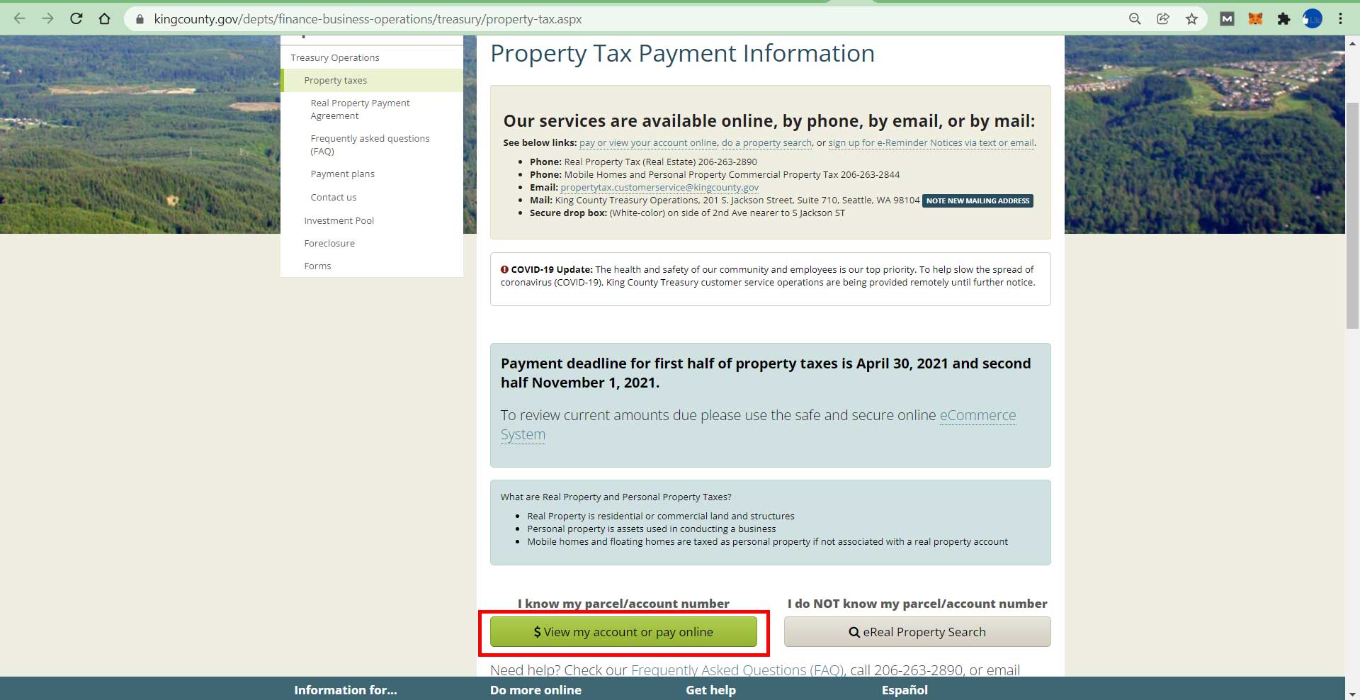 Select the King County Property Tax Records Search option