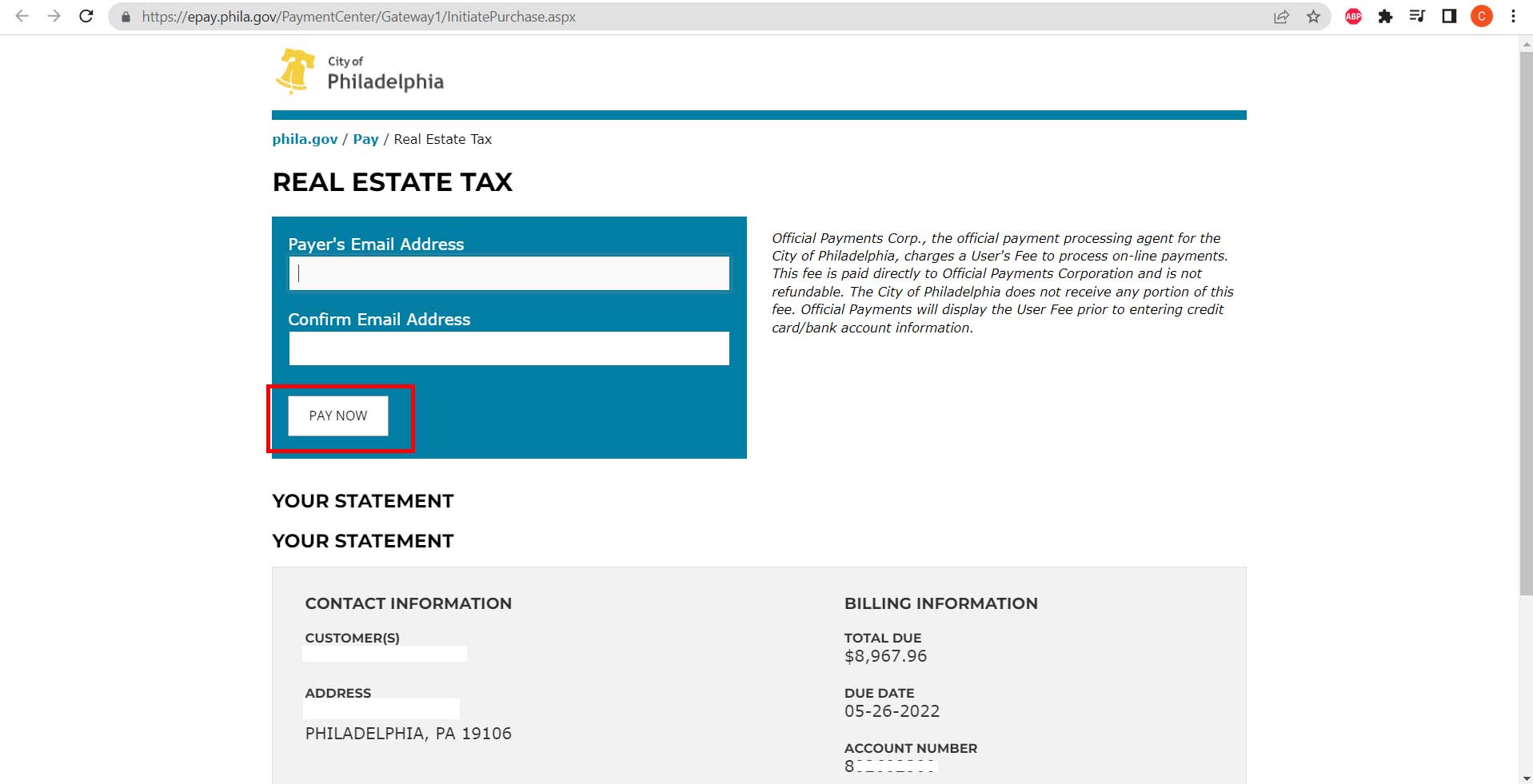 Create Philadelpia Property Tax Payment Online