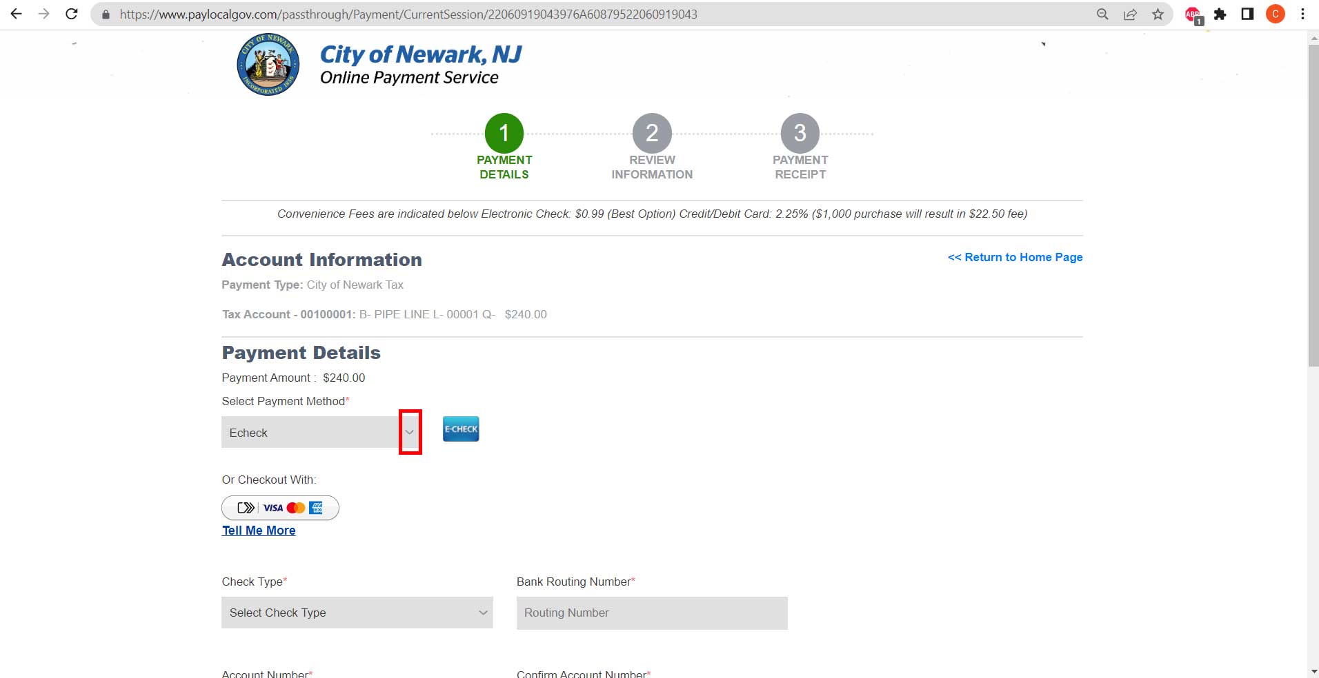 Payment Online Property Taxes Newark City by Echeck