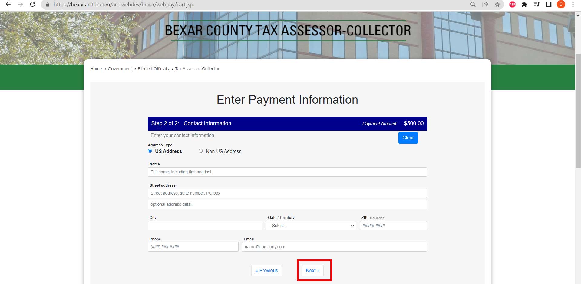 Payment online Bexar Property Taxes